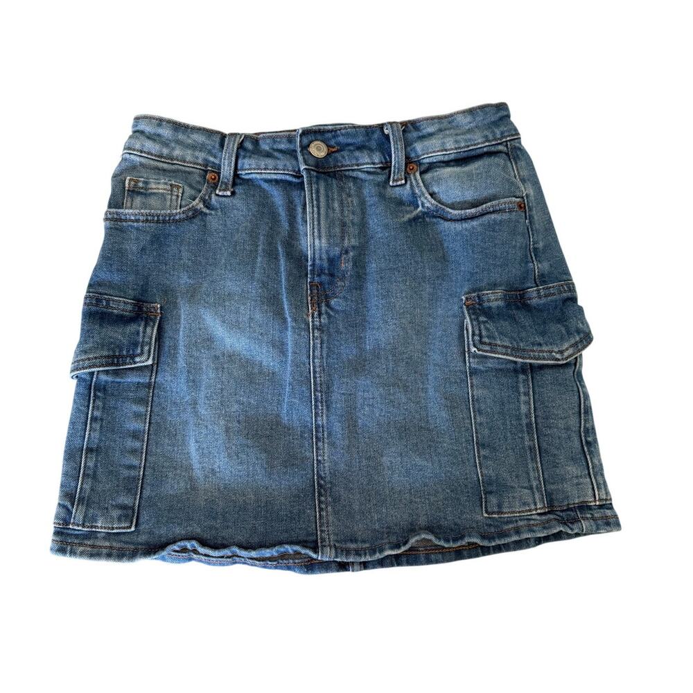 Old Navy Blue Denim Mini Cargo Jean Skirt Women’s Size 0 Mid Rise